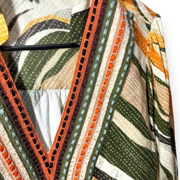 Anthropologie x Bl-nk London BohoV-Neck Blouse S  Geometric Long Sleeve Viscose - Picture 5 of 8